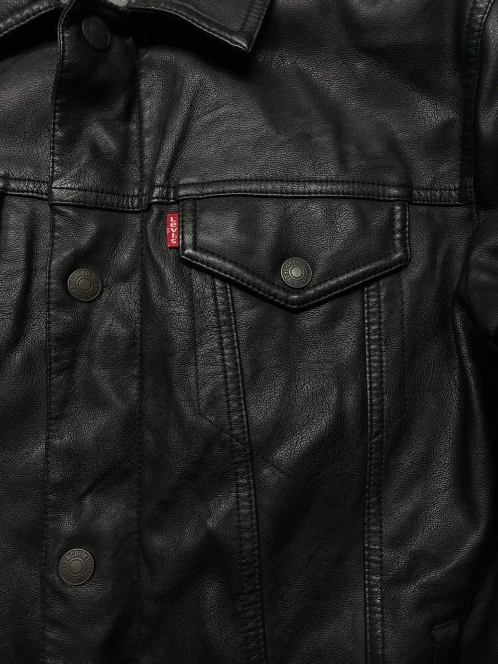 Levi's Black Faux Leather Trucker Bomber Jacket Men’s Large Biker